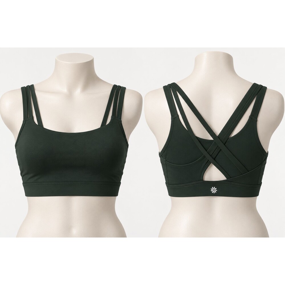 Athleta Black Longline Sports Bra XS Strappy Crisscross Back Green